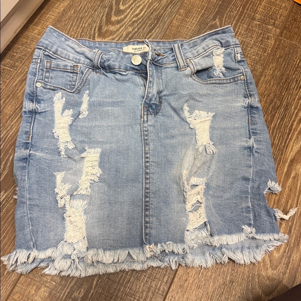 Forever 21 Light Blue Distressed Skirt